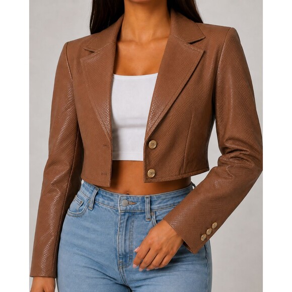 Fashion Nova Jackets & Blazers - Fashion Nova Women’s Brown Snakeskin Faux Leather Cropped Blazer Jacket Size M